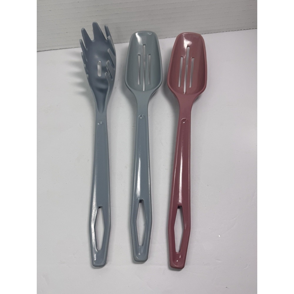 Vintage Utensils King Kraft Slotted Spoons & Pasta Spoon Blue & Mauve Pink